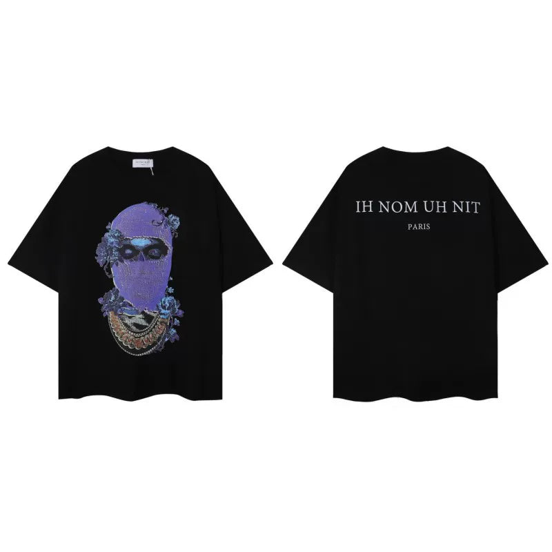 IH NOM UH NIT Purple Floral Mask Graphic Tee - Black
